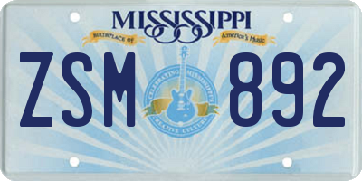 MS license plate ZSM892