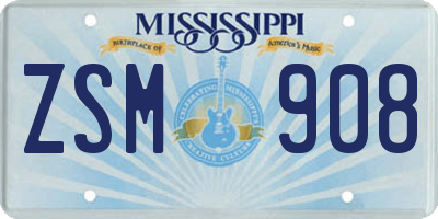 MS license plate ZSM908