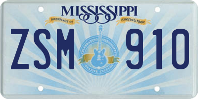 MS license plate ZSM910
