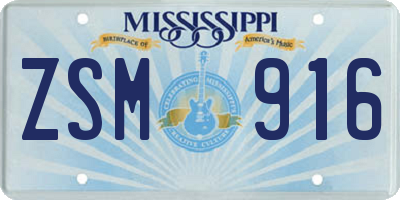 MS license plate ZSM916