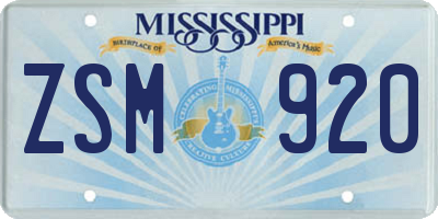 MS license plate ZSM920