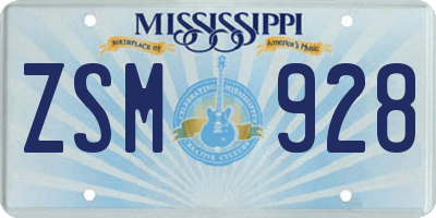 MS license plate ZSM928