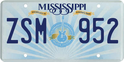 MS license plate ZSM952