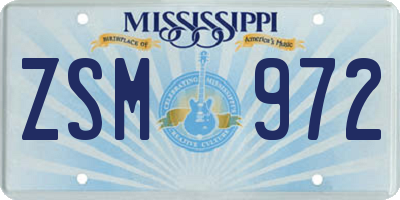 MS license plate ZSM972