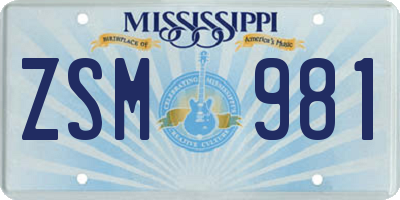 MS license plate ZSM981