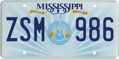 MS license plate ZSM986