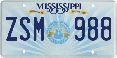 MS license plate ZSM988
