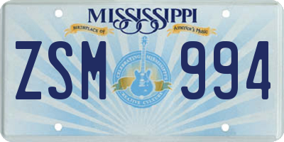 MS license plate ZSM994
