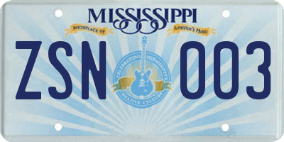 MS license plate ZSN003