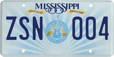 MS license plate ZSN004