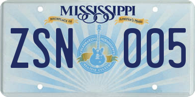 MS license plate ZSN005