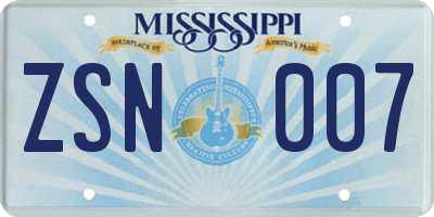 MS license plate ZSN007