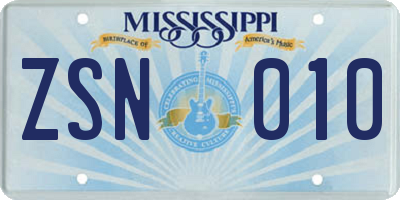 MS license plate ZSN010