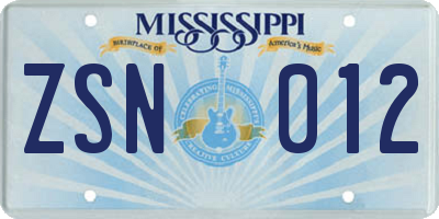 MS license plate ZSN012