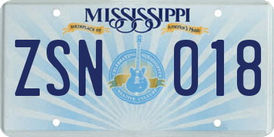 MS license plate ZSN018
