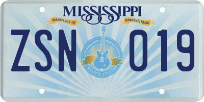 MS license plate ZSN019