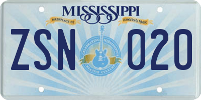 MS license plate ZSN020