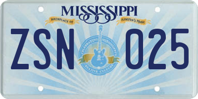 MS license plate ZSN025