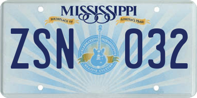 MS license plate ZSN032