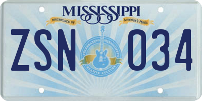 MS license plate ZSN034