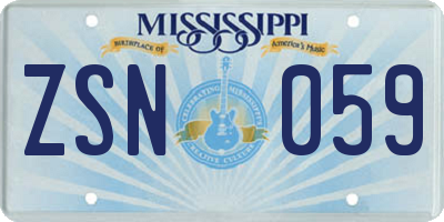 MS license plate ZSN059