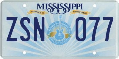 MS license plate ZSN077