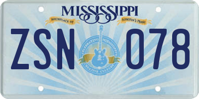 MS license plate ZSN078