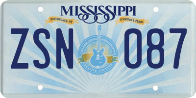 MS license plate ZSN087