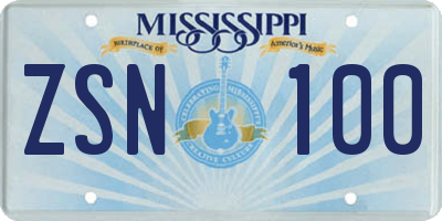 MS license plate ZSN100