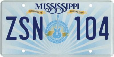 MS license plate ZSN104