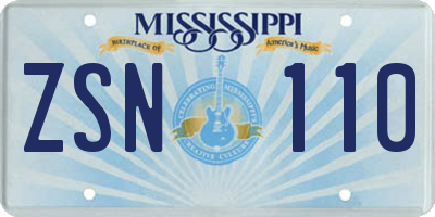 MS license plate ZSN110