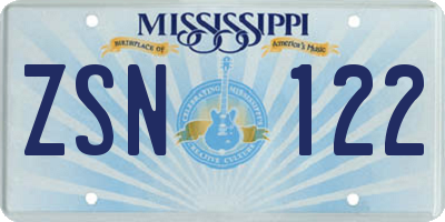 MS license plate ZSN122