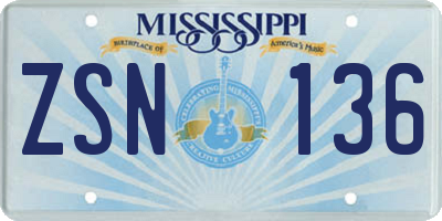 MS license plate ZSN136
