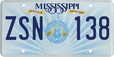 MS license plate ZSN138