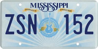 MS license plate ZSN152