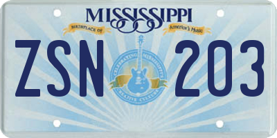 MS license plate ZSN203