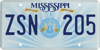 MS license plate ZSN205