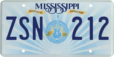 MS license plate ZSN212