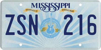 MS license plate ZSN216