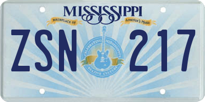 MS license plate ZSN217