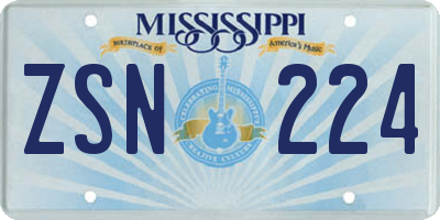 MS license plate ZSN224