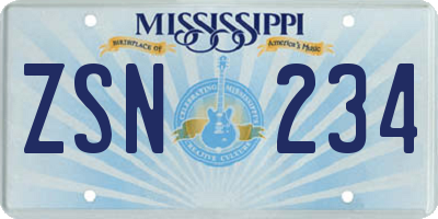 MS license plate ZSN234