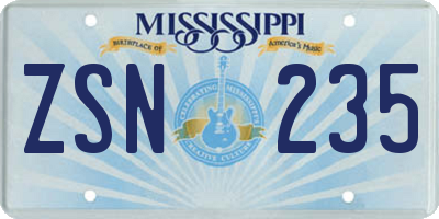 MS license plate ZSN235