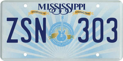 MS license plate ZSN303