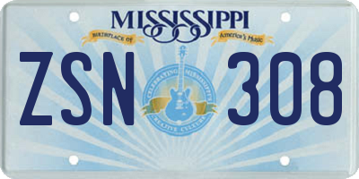 MS license plate ZSN308