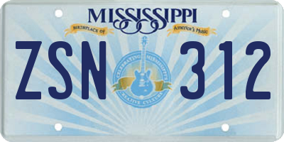 MS license plate ZSN312
