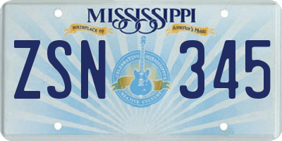 MS license plate ZSN345