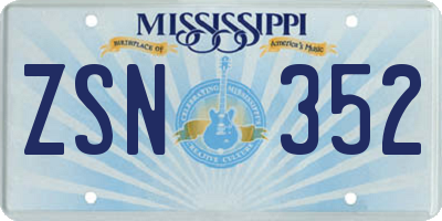 MS license plate ZSN352