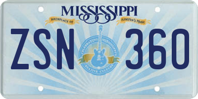 MS license plate ZSN360