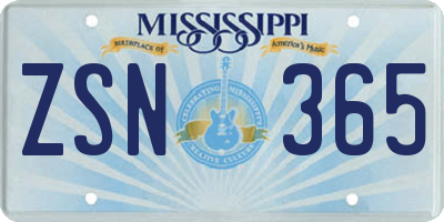 MS license plate ZSN365